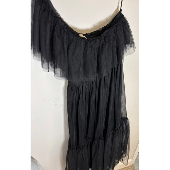 Flying Tomato Black Tulle Off Shoulder Midi Dress Ruffle Tiered Party Sz Medium - Picture 3 of 4